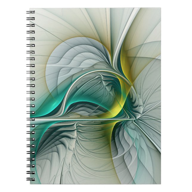 Fractal Evolution, Golden Turquise Abstrakt Art Anteckningsbok (Framsidan)
