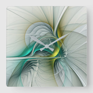 Fractal Evolution, Golden Turquise Abstrakt Art Fyrkantig Klocka