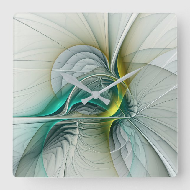 Fractal Evolution, Golden Turquise Abstrakt Art Fyrkantig Klocka (Framsida)