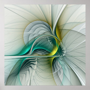 Fractal Evolution, Golden Turquise Abstrakt Art Poster