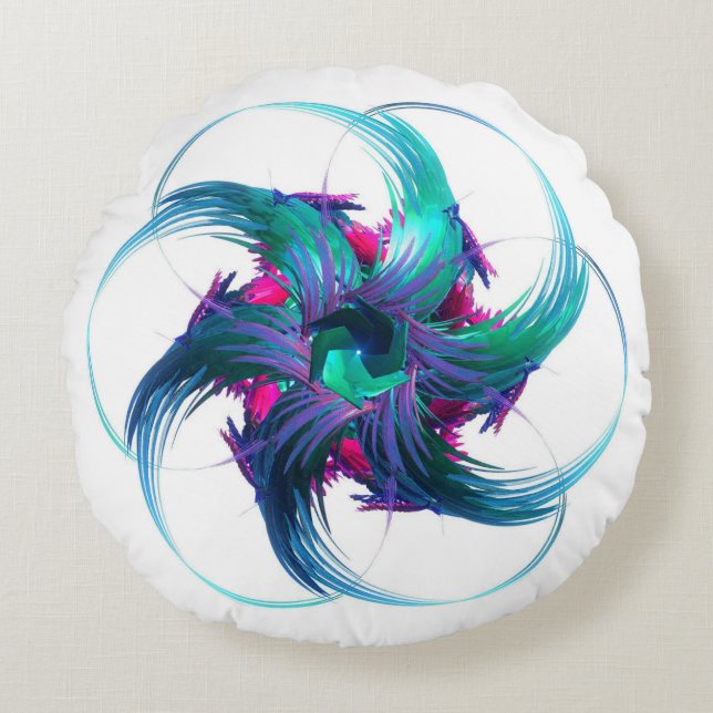 Fractal Fantasy Swirls Round Pillow Rund Kudde (Framsidan)