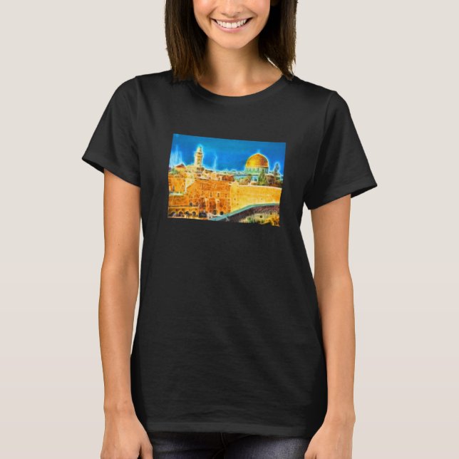Fractal Fantasy View of Jerusalem Western Wall T Shirt (Framsida)