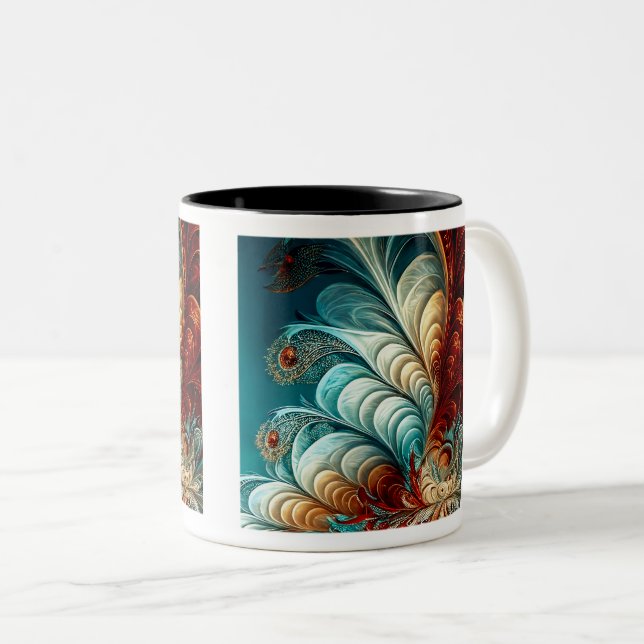 Fractal Feathers Two-Tone Mugg, 11 oz Två-Tonad Mugg (Framsida höger)