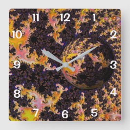 Fractal Firestorm Sphere Fyrkantig Klocka