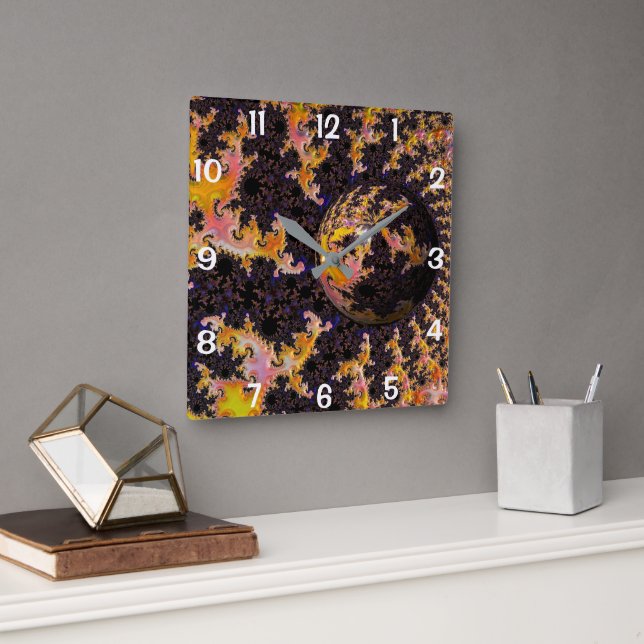 Fractal Firestorm Sphere Fyrkantig Klocka (Kontor)