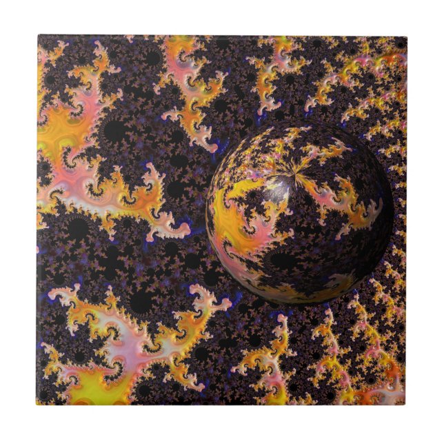 Fractal Firestorm Sphere Kakelplatta (Framsidan)