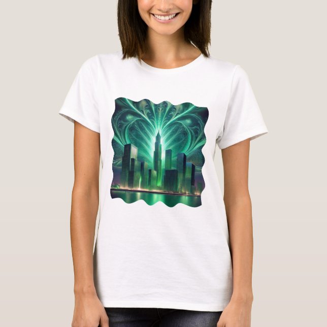 Fractal Fireworks över staden T Shirt (Framsida)