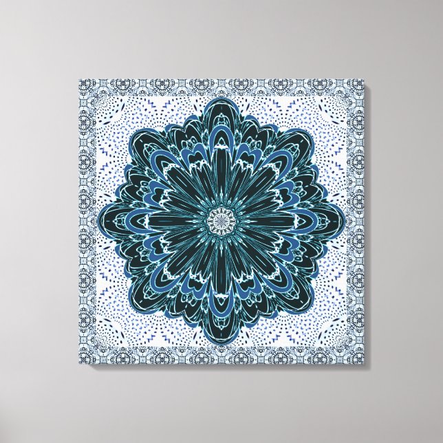 Fractal Flower i Teal Blue Wrapped Canvas (Framsida)