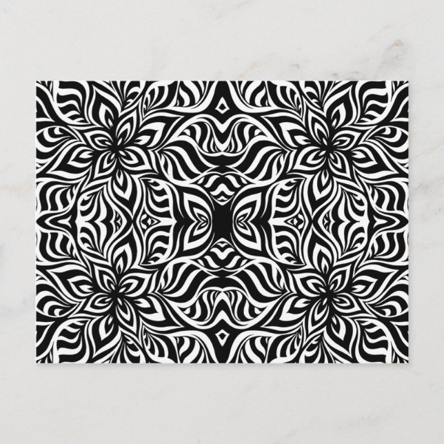Fractal Flowers, svart och vitt Bläck Vykort (Framsida)