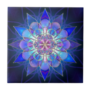 Fractal för blåttblommaMandala Kakelplatta
