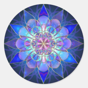 Fractal för blåttblommaMandala Runt Klistermärke