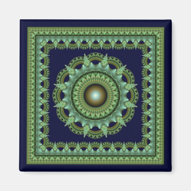 Fractal frambyggd färglös stjärna mandala magnet (Framsidan)