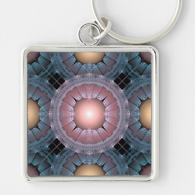 Fractal glossy mönster fyrkantig silverfärgad nyckelring (Framsidan)