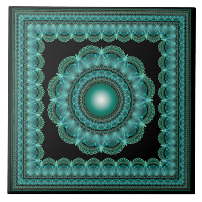 Fractal glowing framad mandala kakelplatta (Framsidan)