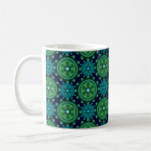 Fractal grönt blått ornament kaffe mugg