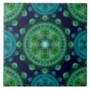 Fractal grönt blue oriental mönster kakelplatta