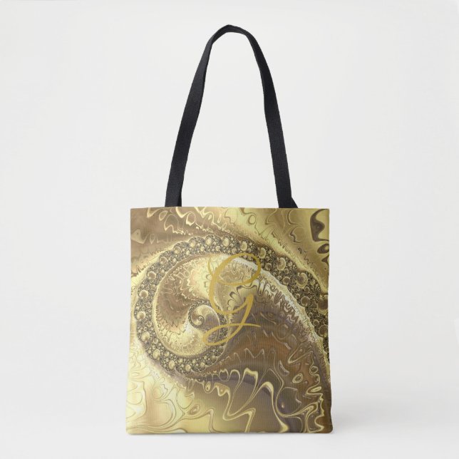 Fractal Guld Swirl Metallic Modern Abstrakt Tygkasse (Framsida)
