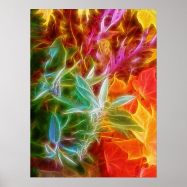Fractal Höst löv Rainbow Poster (Framsidan)