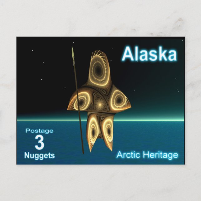 Fractal Inuit Hunter - Alaska Postage Vykort (Framsida)