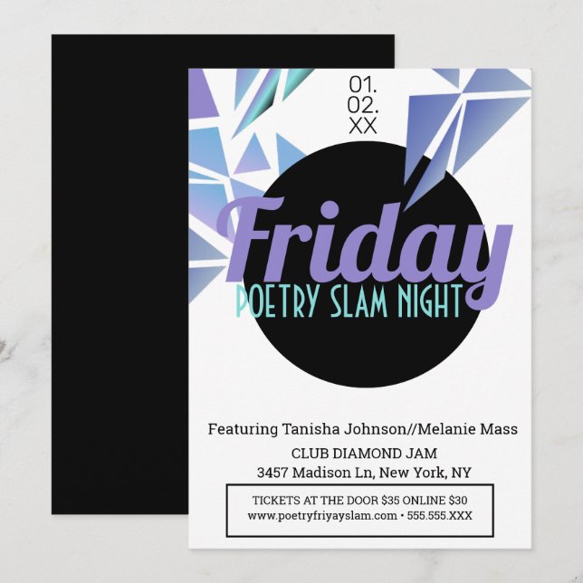 Fractal Klubb Flyer Poetry Promotional Lila Inbjudningar (Fram/baksida)