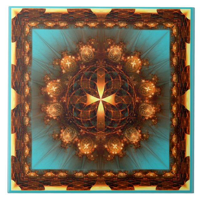 Fractal kor ornate glob mönster kakelplatta (Framsidan)