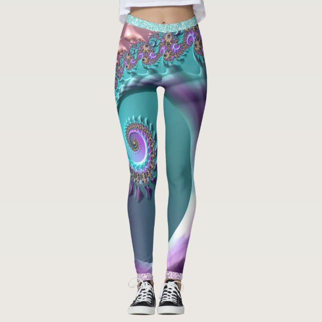 Fractal Leggings av kalk och Lila Spiral (Framsida)