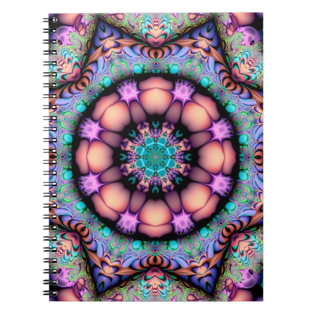 Fractal Mandala Blommigt Psychedelic Anteckningsbok (Framsidan)
