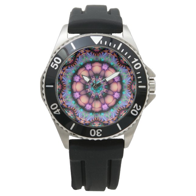 Fractal Mandala Blommigt Psychedelic Armbandsur (Framsida)