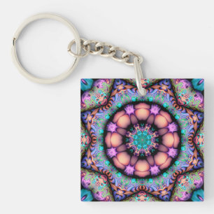 Fractal Mandala Blommigt Psychedelic Art Keychain