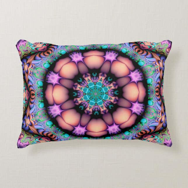 Fractal Mandala Blommigt Psychedelic Art Pillow Prydnadskudde (Framsidan)