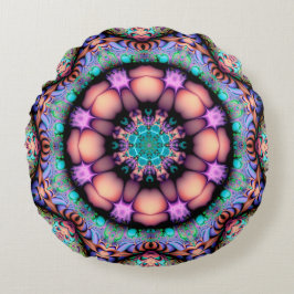 Fractal Mandala Blommigt Psychedelic Art Rund Kudde