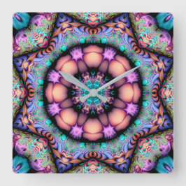 Fractal Mandala Blommigt Psychedelic Fyrkantig Klocka