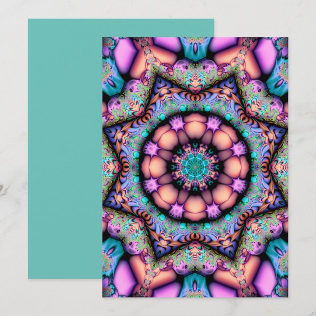 Fractal Mandala Blommigt Psychedelic Inbjudningar (Fram/baksida)