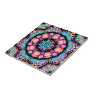Fractal Mandala Blommigt Psychedelic Kakelplatta