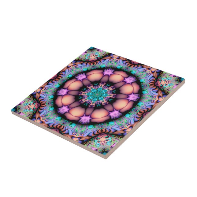 Fractal Mandala Blommigt Psychedelic Kakelplatta (Sidan)