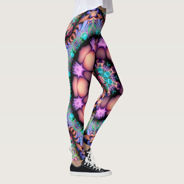 Fractal Mandala Blommigt Psychedelic Leggings (Höger)
