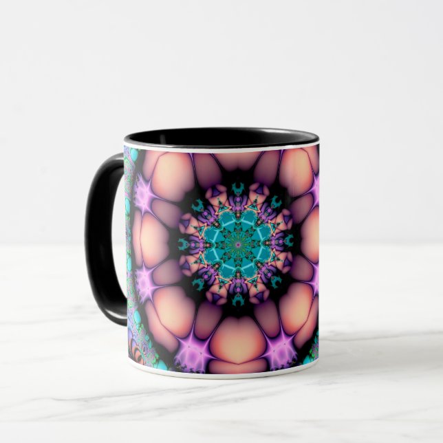 Fractal Mandala Blommigt Psychedelic Mugg (Framsida vänster)