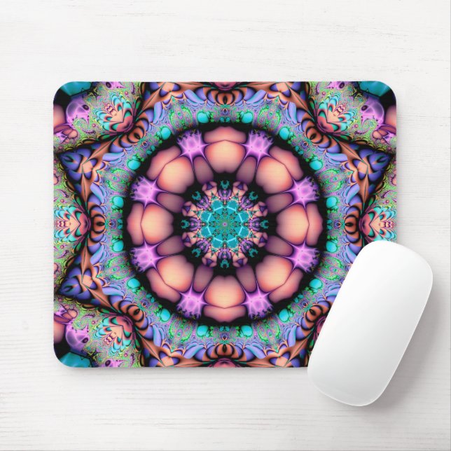 Fractal Mandala Blommigt Psychedelic Musmatta (Med mus)