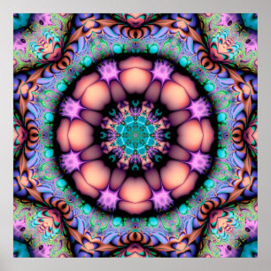Fractal Mandala Blommigt Psychedelic Poster