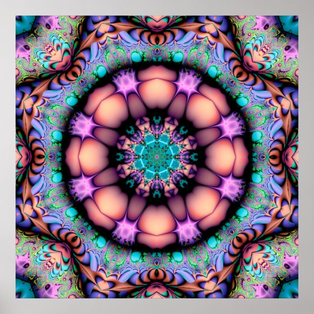 Fractal Mandala Blommigt Psychedelic Poster (Framsidan)