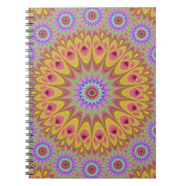 Fractal Mandala Blommigt Psychedelic Retro Anteckningsbok