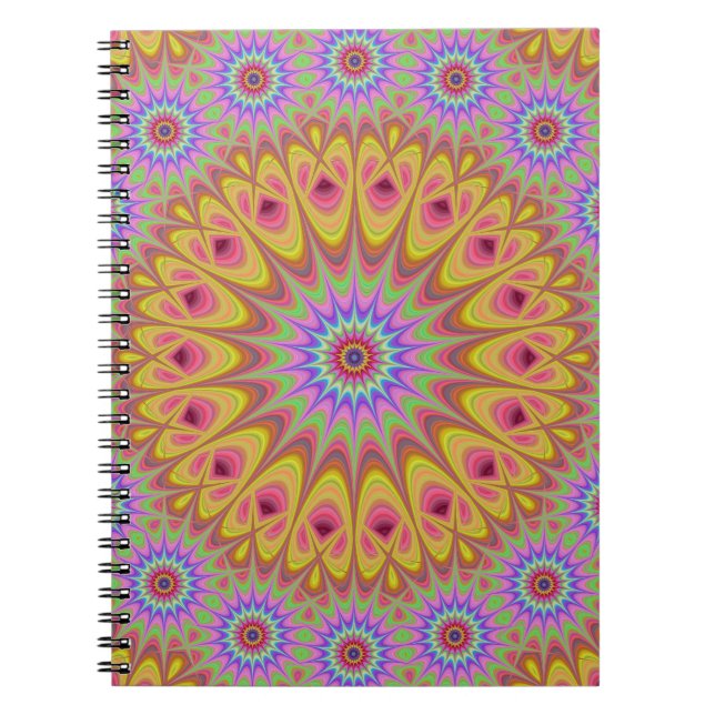 Fractal Mandala Blommigt Psychedelic Retro Anteckningsbok (Framsidan)