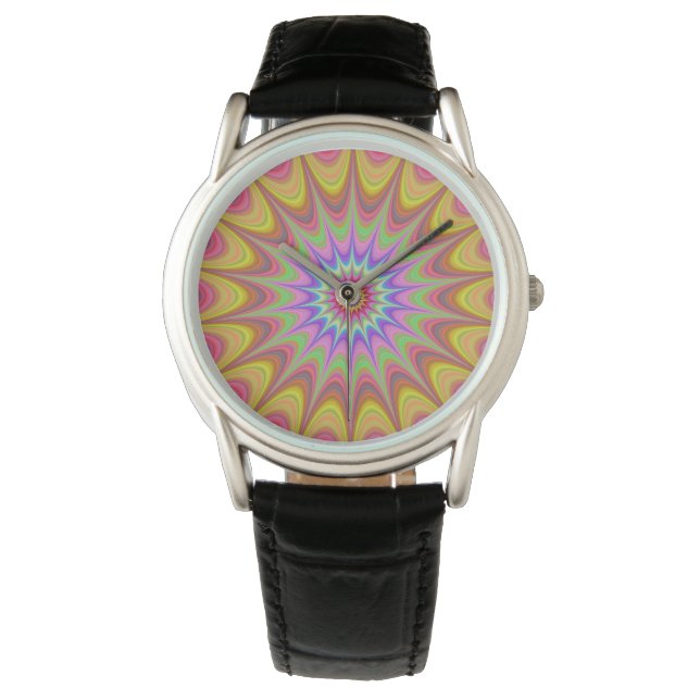 Fractal Mandala Blommigt Psychedelic Retro Trippy  Armbandsur (Framsida)
