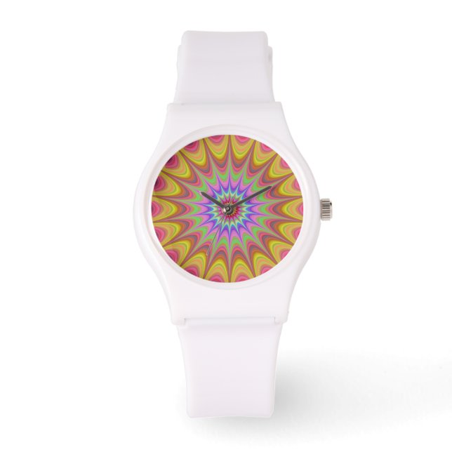 Fractal Mandala Blommigt Psychedelic Retro Trippy Armbandsur (Framsida)