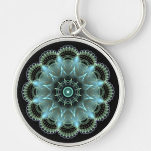Fractal Mandala Rund Silverfärgad Nyckelring