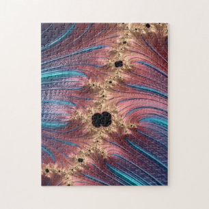 Fractal Mandelbrot Turquise Blue och Ro Guld Pussel