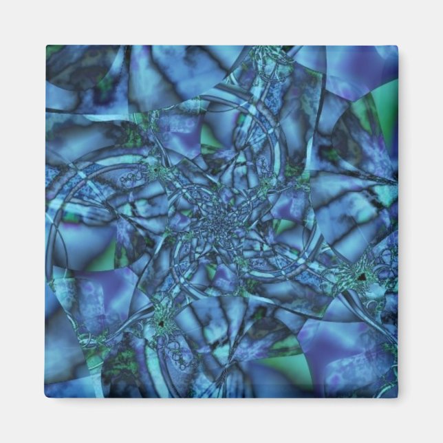 Fractal med blått Grått och Gröntens geometriska f Magnet (Framsidan)