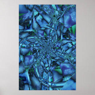 Fractal med blått Grått och Gröntens geometriska f Poster