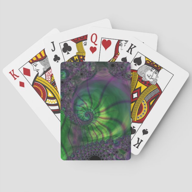 Fractal med Grönt och Lila Spiral Casinokort (Baksidan)