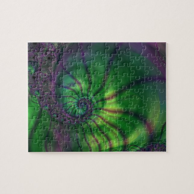 Fractal med Grönt och Lila Spiral Pussel (Horisontell)